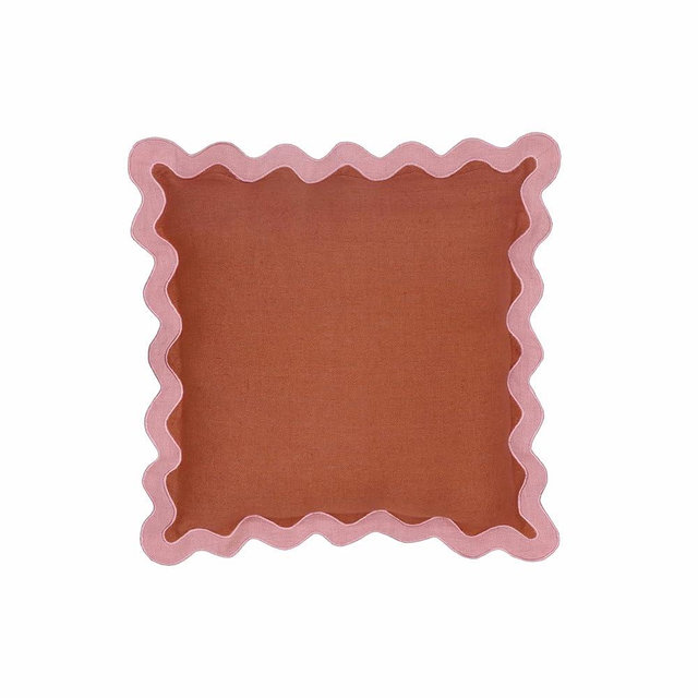 Tov Furniture Scalloped Edge Pink and Terracotta Linen Throw Pillow
