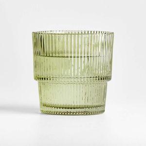 Moss Green Atwell Stackable Textured Ribbed Double Old-Fashioned Glass + Reviews | Crate & Barrel