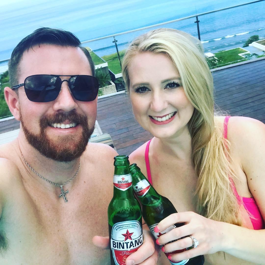 Poolside drinks the evening of our engagement in Bali