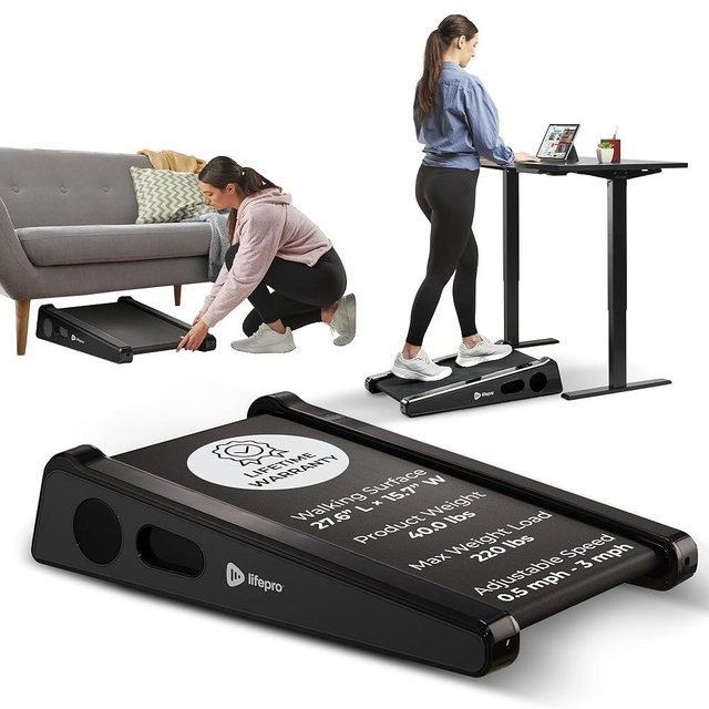 Lifepro Under Desk Small Walking Pad with 2-Stage Incline (5°/7°) – Burn More Calories While You Work – Compact Portable Mini Treadmill for Small Spaces – Low Noise, Space-Saving, 220lb Weight Load