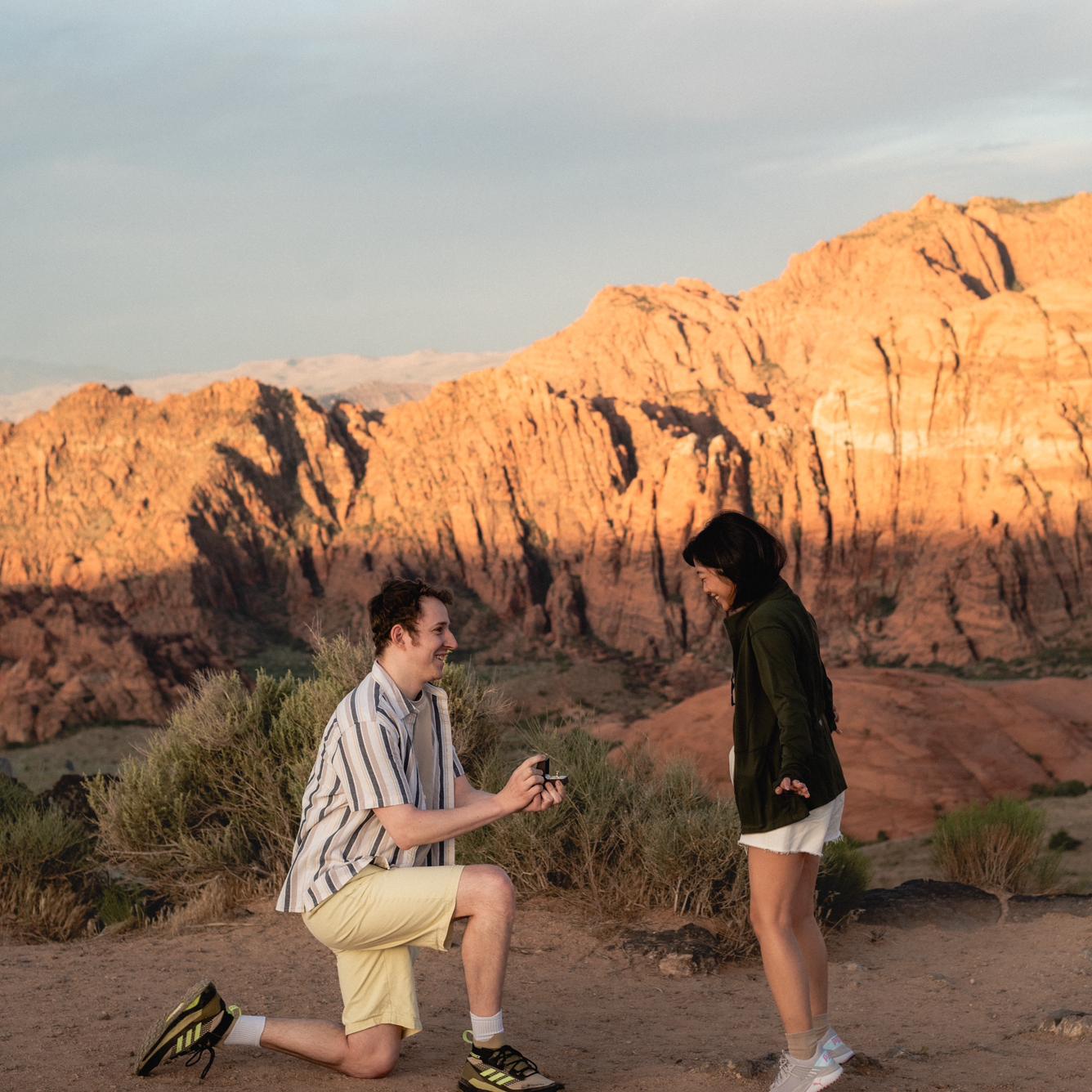 Anthony proposed at Snow canyon as the sun rise.