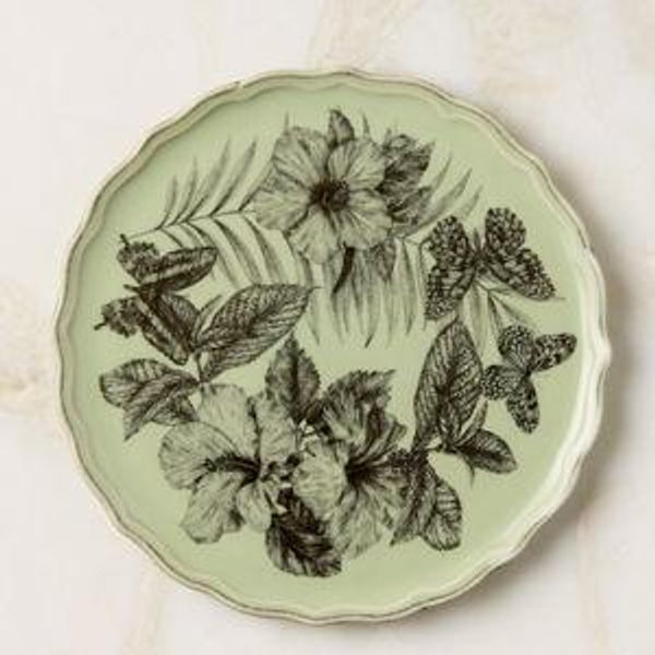Everly Green and Black Patterned Appetizer Plates Set of 6