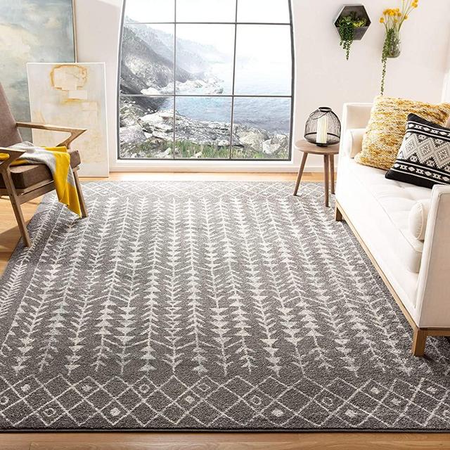 SAFAVIEH Tulum Collection TUL262F Moroccan Boho Distressed Non-Shedding Living Room Bedroom Dining Home Office Area Rug, 9' x 12', Dark Grey / Ivory