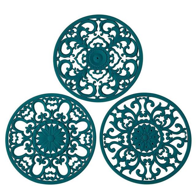 Extra Thick Silicone Trivet Mat for Hot Dishes, Hot Pots and Pans, Pot Holder, Hot Pad to Portect Your Table and Countertop, Kitchen Decor and Accessories,Teal, Set of 3