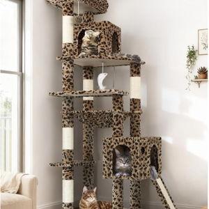 Globlazer Heavy Duty Cat Tree Tower, 70inch Sturdy Cat Tree for Indoor Cats Sturdy Large Cat Tower with Scratching Post and Board, Hammock, 2 Cat Condo for Adult Cats Kittens, F70 Pro, Leopard Print