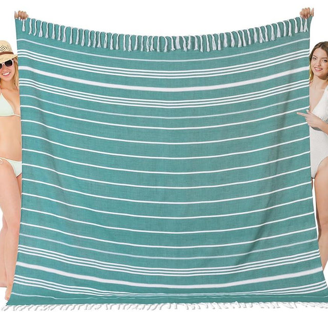Oversized Turkish Beach Towel Blanket XXL Cotton Sandproof Towels Boho Woven Extra Large Big Sand Free Giant Throw Thick Blankets Huge Quilt XL Picnic Camping Necessities Cloud For Adult Gifts Teal