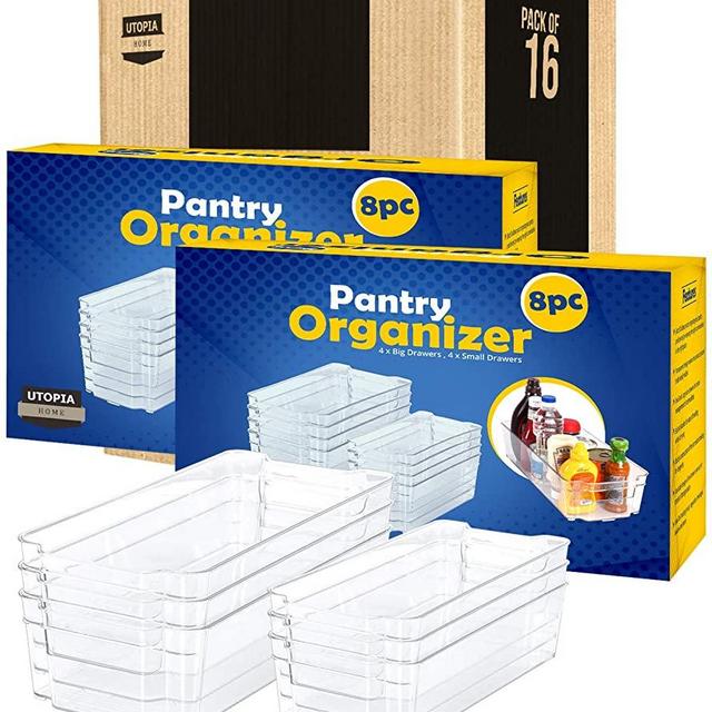 Utopia Home Set of 16 Pantry Organizers-Includes Organizers -Organizers for Freezers, Kitchen Countertops and Cabinets-Clear Plastic Pantry Storage Racks