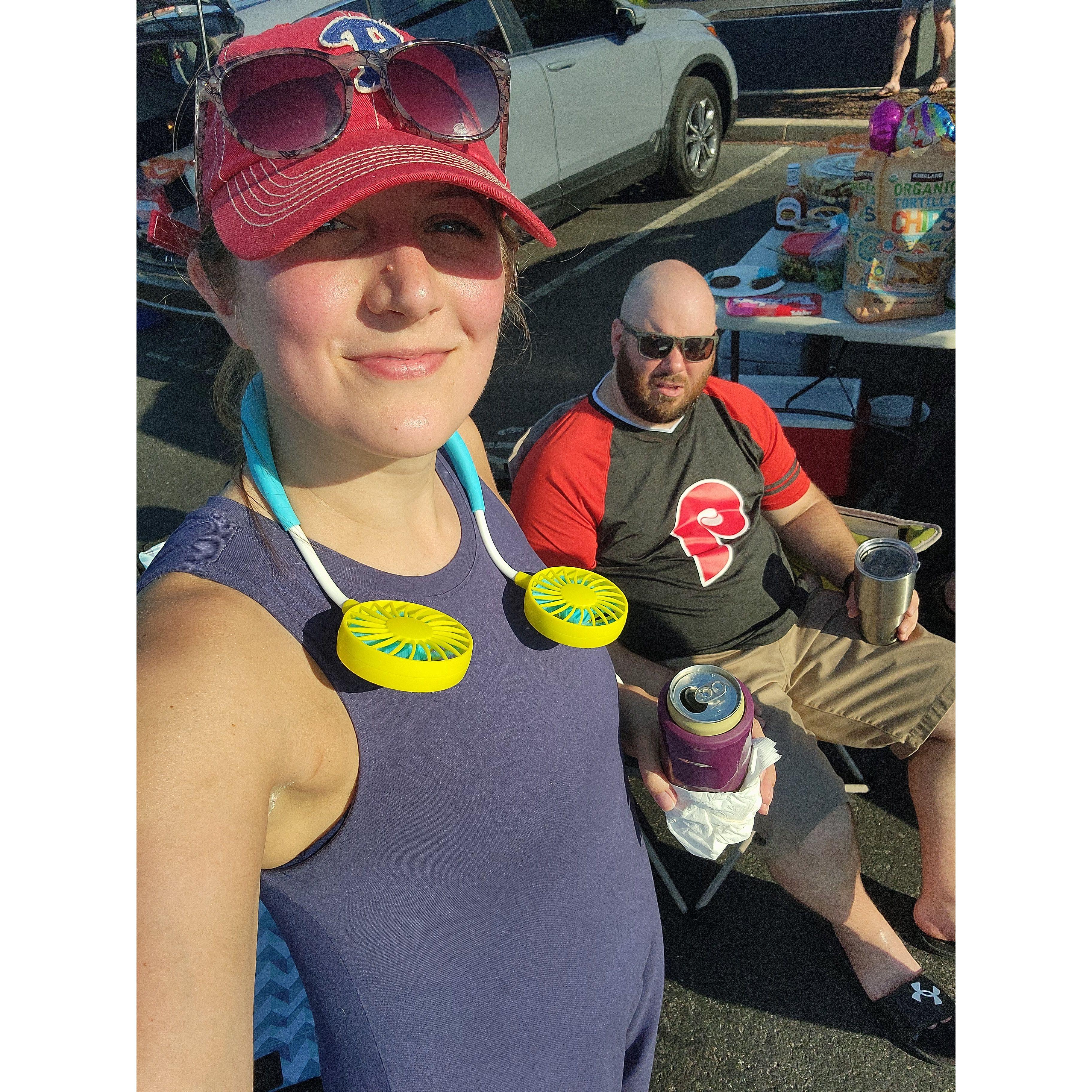 Tim enjoying the hottest Phillies tailgate ever.