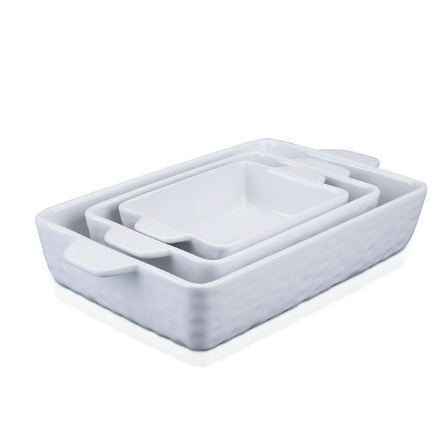 Baking Dish Set of 3 Piece, Ceramic Casserole Dishes for Oven, Rectangular Baking Pan Set with Handles, for Cake, Lasagna, 6.5''/8.74''/11.7'', White