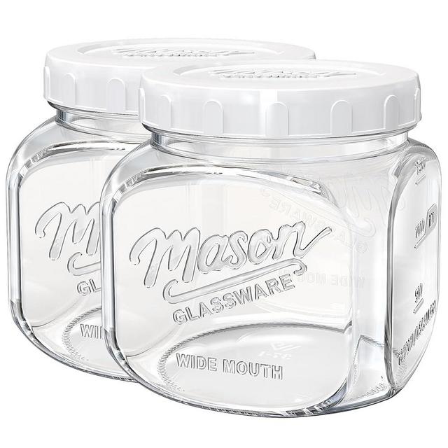 [NEW] 2 Pack Large Glass Jars with Airtight Lid, Half Gallon Mason Jar Wide Mouth for Food Storage, Flour, Pasta, Cookie, Candy, Fermenting, Pickle - Square Glass Storage Containers with Marks(64 Oz)
