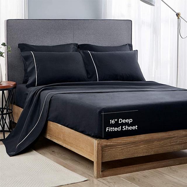 Bedsure Deep Pocket Queen Sheets Set Black - 6 Piece Queen Size Sheet Sets Soft Brushed Microfiber, Wrinkle and Fade Resistant Queen Bed Sheets