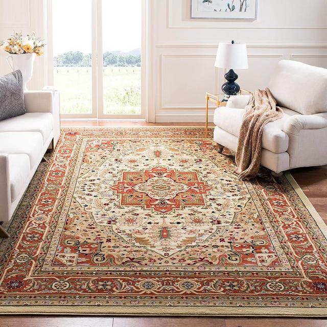 SAFAVIEH Lyndhurst Collection Area Rug - 8' x 11', Ivory & Rust, Traditional Oriental Design, Non-Shedding & Easy Care, Ideal for High Traffic Areas in Living Room, Bedroom (LNH330R)