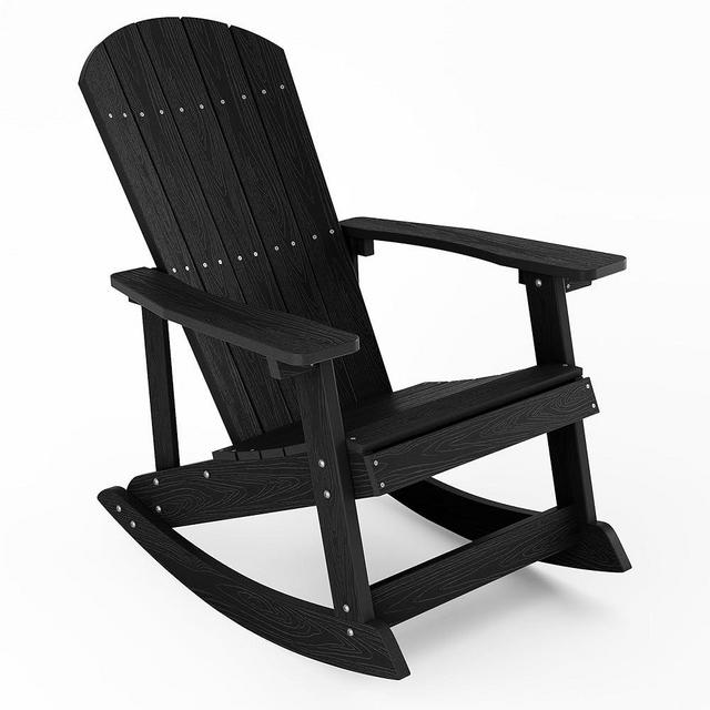 YEFU Outdoor Rocking Chair,Adirondack Rocking Chair,Patio Rocker Chair with Wide Back,Oversized Rocker Chair Look Like Real Wood, for Lawn, Porch, Backyard, Indoor and Garden(Black)