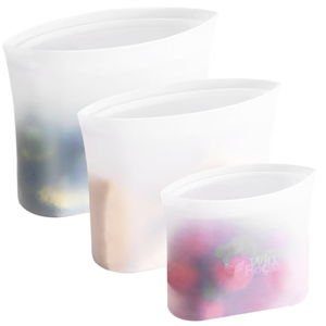 Winrock Reusable 100% Silicone Food Storage Bags, Sandwich Snack Bags New Generation Stand Up Zip Container for Soup and Leftovers, Plastice & BPA Free, Microwave Oven Safe 3 Pack (51oz, 34oz, 17oz)