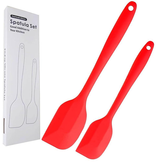 Silicone Spatula Set 2 Pcs Heat Resistant Rubber Spatula for Non-stick Cookware BPA Free (Red)