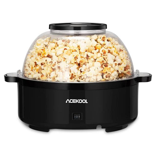 ACEKOOL Popcorn Maker, Multifunctional Popcorn Popper Machine with Nonstick Plate & Stirring Rod, Crazy Stirring Electric Hot Oil Popcorn Popper with Large Lid for Serving Bowl and Two Measuring Spoons