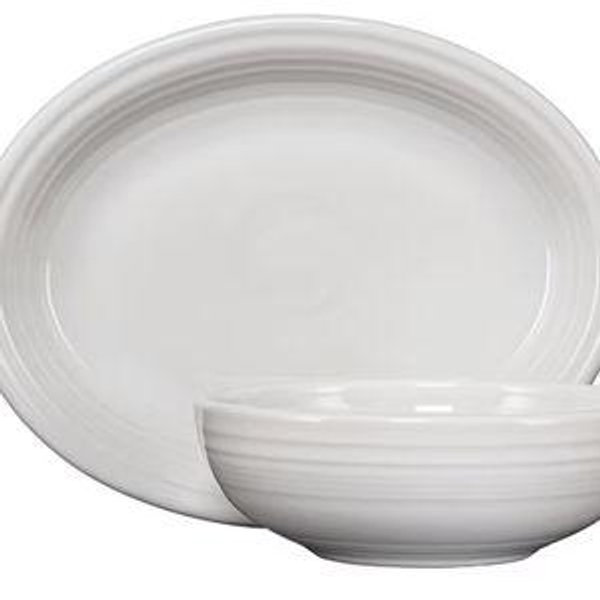 2-Piece Serve Set 11 5/8 Inch Oval Platter & 38 OZ Bistro Bowl - White