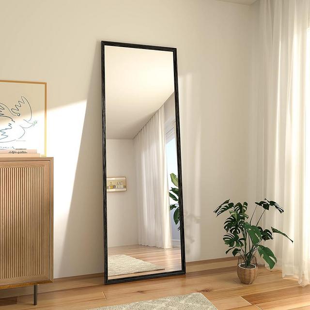 WIIS' IDEA 59"x15.7" Rectangular Full Length Mirror,Big Free Standing Body Mirror,Floor Length Mirror with Stand,Anti-Rust Aluminum Frame,Explosion-Proof Film,Long Wall Mirror for Bedroom(Black)