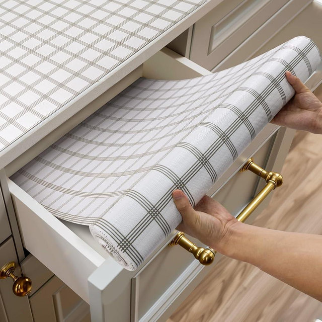 Shinlendid Shelf and Drawer Liner for Kitchen Cabinets Non-Adhesive, Strong Grip Non-Slip Thickened Cabinet Liners for Shelves, Waterproof Mats for Dresser Cupboard, White Square, 12 in x 20 Feet