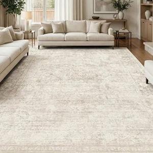 Homemate Washable Rug 9x12 Area Rugs - Vintage Faux Wool Rugs for Living Room Bedroom Dining Room - Non Slip Foldable Carpet Indoor Area Rug for Home Decor（9'x12', Beige