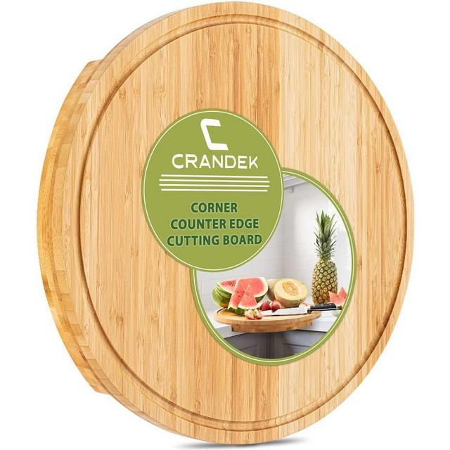 Crandek Corner Counter Cutting Board for Kitchen - Bamboo Wooden Chopping Block with Juice Groove - Fits Inner Corner of Countertops - Solid Natural Wood - Meal Prep Essentials (17.75" × 17.75")