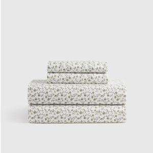 Organic Crisp Percale Floral Sheet Set - Green Florette, Queen