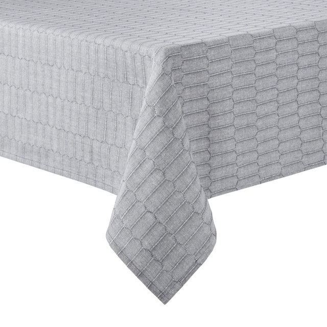 Martha Stewart Honeycomb Modern Farmhouse Tablecloth, Charcoal Grey, 60"x120"
