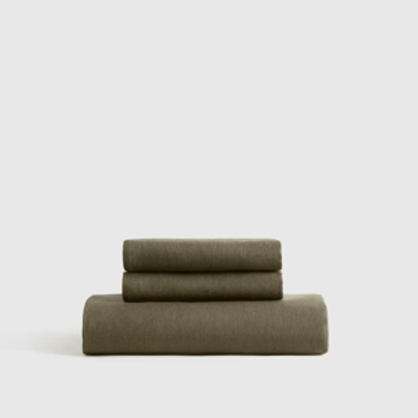 European Linen Fitted Sheet Set - Color: Dusty Olive