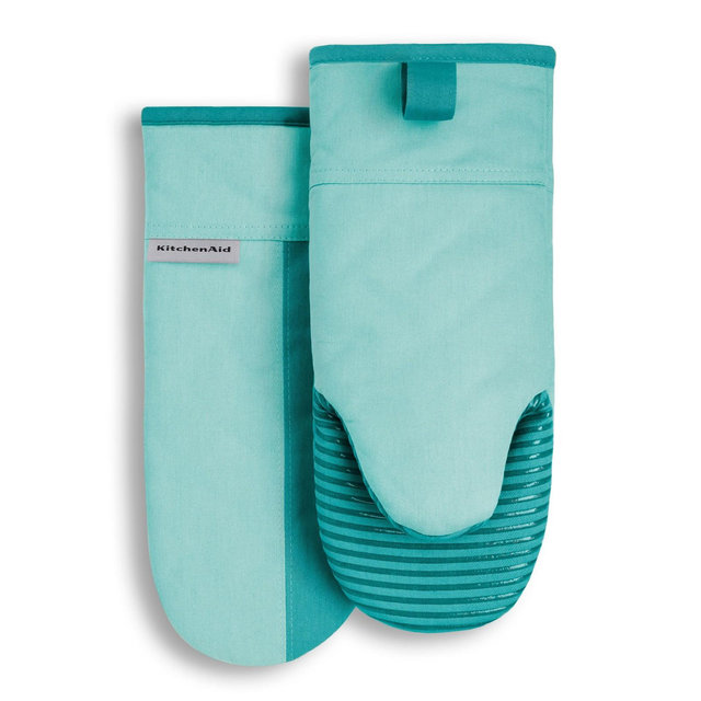 KITCHENAID Beacon Two-Tone Oven Mitt 2-Pack Set, Aqua Sky, 5.75"x13"