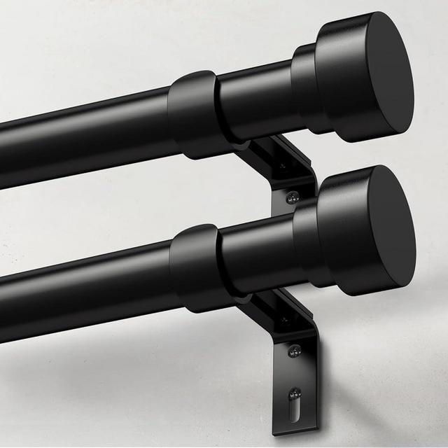 IFELS 2 Pack Heavy Duty Curtain Rods for Windows 66 to 120 Inch, 1 Inch Black Adjustable Curtain Rod Set with Easy Installation and Modern Design (A1,Black,30-120",2Pack)