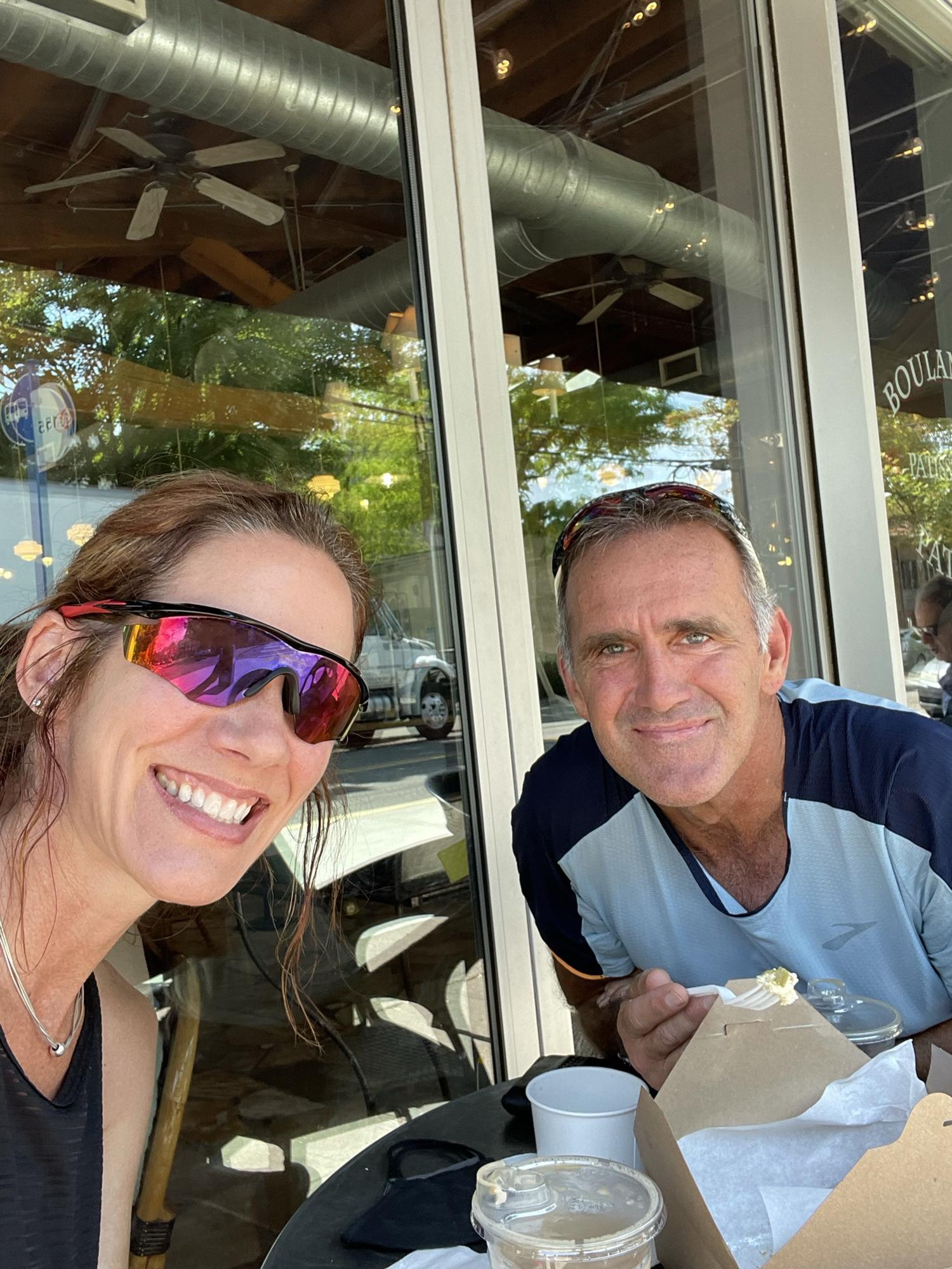 Celebrating at St. Honore after our first run together in Forest Park