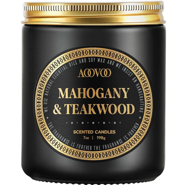 AOOVOO Scented Candles for Men - Mahogany & Teakwood Candles for Home Scented | Soy Candles | Strong Fragranced Masculine Black Candle Gift for Women & Men, 9oz