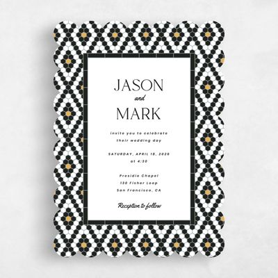 Black Scalloped Wedding Invitation - Metropol Portrait