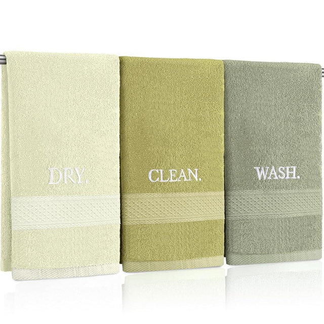 FuWeave 3 Pcs Green Decorative Hand Towels for Bathroom and Kitchen Boho Rustic Embroidered 100% Cotton Hand Towels Decorative Set for Boho Bathroom Decor(Green,wash,Clean,Dry)