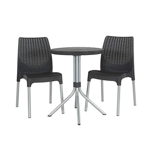 Keter Chelsea 3-Piece Resin Outdoor Patio Furniture Dining Bistro Set with Patio Table and Chairs, Charcoal - 224910