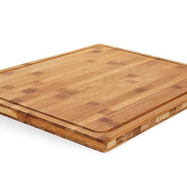 Camco Bamboo Cutting Board with Counter Edge | Perfect for Vegetables, Fruits, Meats, and Cheeses | Measures 18-inches x 14-inches x 1-3/4-inches (43545) , Brown