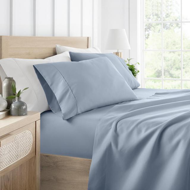 4 Piece Bed Sheet Set Solid Double Brushed Microfiber, Ultra Soft - Becky Cameron, Light Blue, King