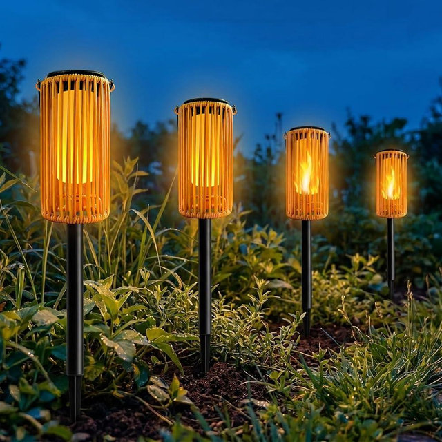 Solar Pathway Lights Flickering Flame Outdoor Decor, Hanging Solar Lanterns Garden Decorations, Waterproof Landscape Yard Patio Lawn Tree Gifts for Women Mom Grandma