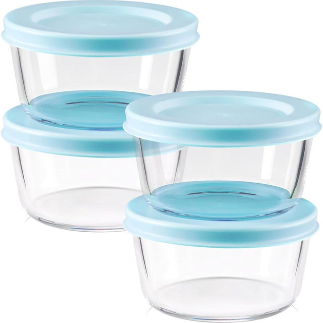 NUTRIUPS 1 Cup Small Glass Container with Lid, 8 oz Blue Food Storage Container for Meal Prep, Leftovers