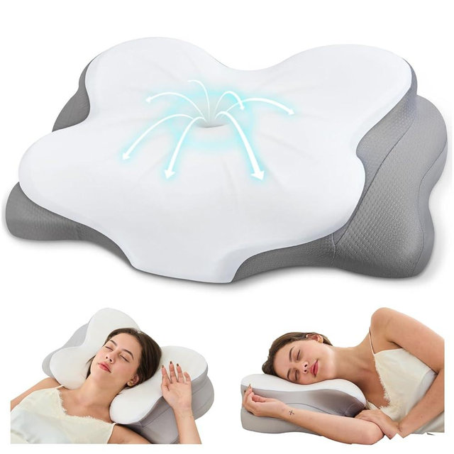 Fyova Cervical Neck Pillow, Odorless Ergonomic Memory Foam Pillows, Adjustable Memory Foam Neck Pillows with Breathable Pillowcase, Contoured Support Pillows for Side Back Stomach Sleepers White