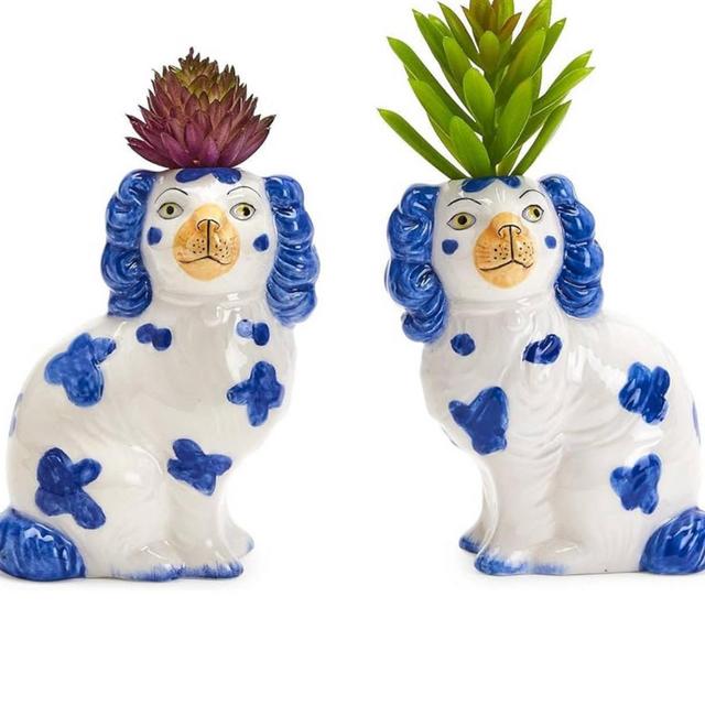 Two's Company Set of 2 Staffordshire Dog Bud Vase (Left Facing, Right Facing)