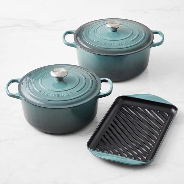 Le Creuset Enameled Cast Iron Oven and Skinny Grill Bundle Set, Ocean