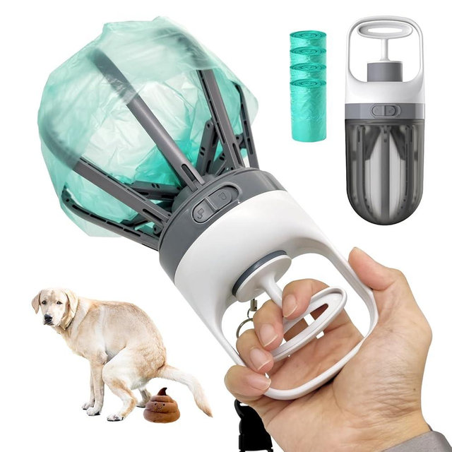Xinzs Pooper Scooper for Dogs, 【No Warm Poo in Hand】 Portable 2 in 1 Dog Waste Pick-up Claw, 6.2'' Palm Wide Dog Poo Later Disposal Container for Small Medium Large Dogs with 75PCS Bag Attachment