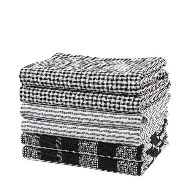 Casa Platino 6PC Kitchen Towels Set, 18"x28", Cute Kitchen Towels, Summer Kitchen Towels, Kitchen Cleaning Towels, Black Kitchen Towels, Bar Towels for Kitchen Cotton, Absorbent Kitchen Towels - Black