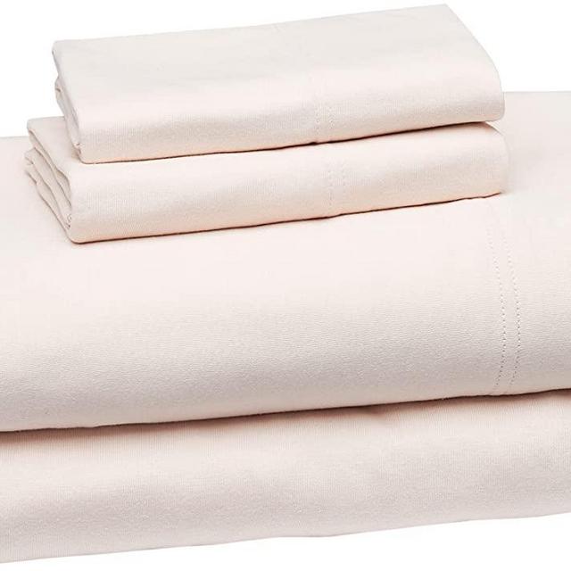Amazon Basics Cotton Jersey Blend Bed Sheet Set - Queen, Blush