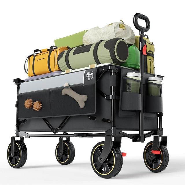 TIMBER RIDGE Collapsible Wagon Cart with Brakes, 400lbs Heavy Duty Large Capacity Compact Portable Folding Wagon, Utility Grocery Cart for Camping, Gardening, Shopping-Grey