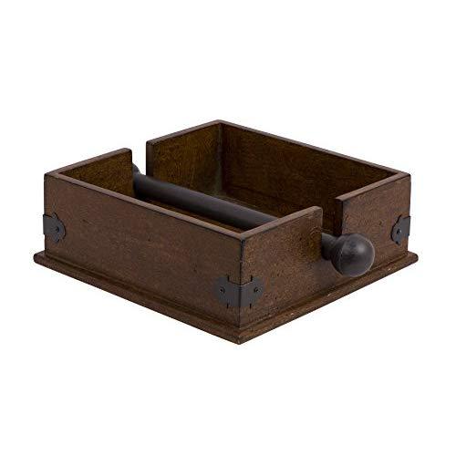Creative Co-op CG0232 Square Wood Napkin Holder With Metal Bar, Large, brown