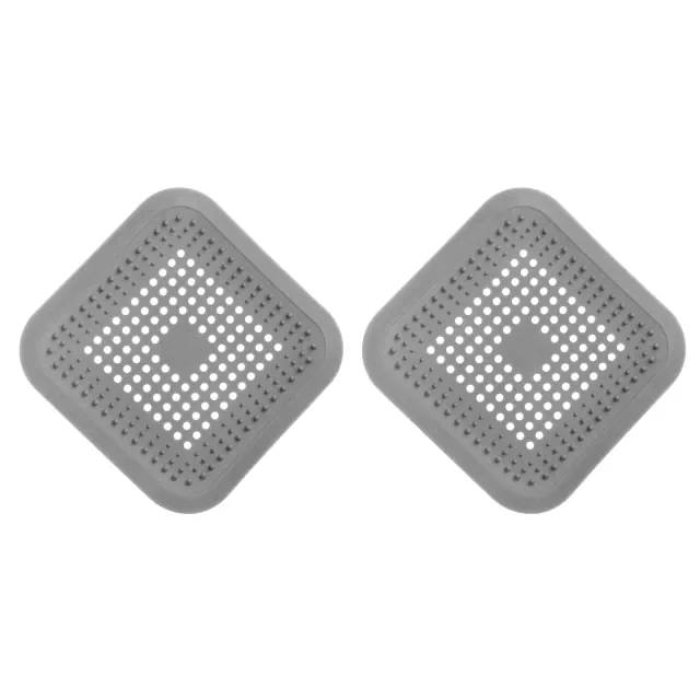 Unique Bargains Shower Drain Hair Catcher Square Drain Cover with Anti-slip Point Silicone Hair Stopper Grey 2pcs