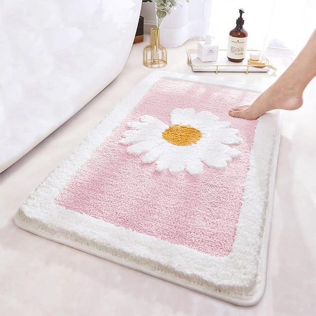 ANNARUGER Pink Bathroom Rug, Ultra Soft Microfiber Shaggy Bathroom Mats, 20''x 32'', Extra Absorbent Bath Rugs, Machine Washable/Dry, Non-Slip Bathroom Carpet for Tub, Bathroom and Shower