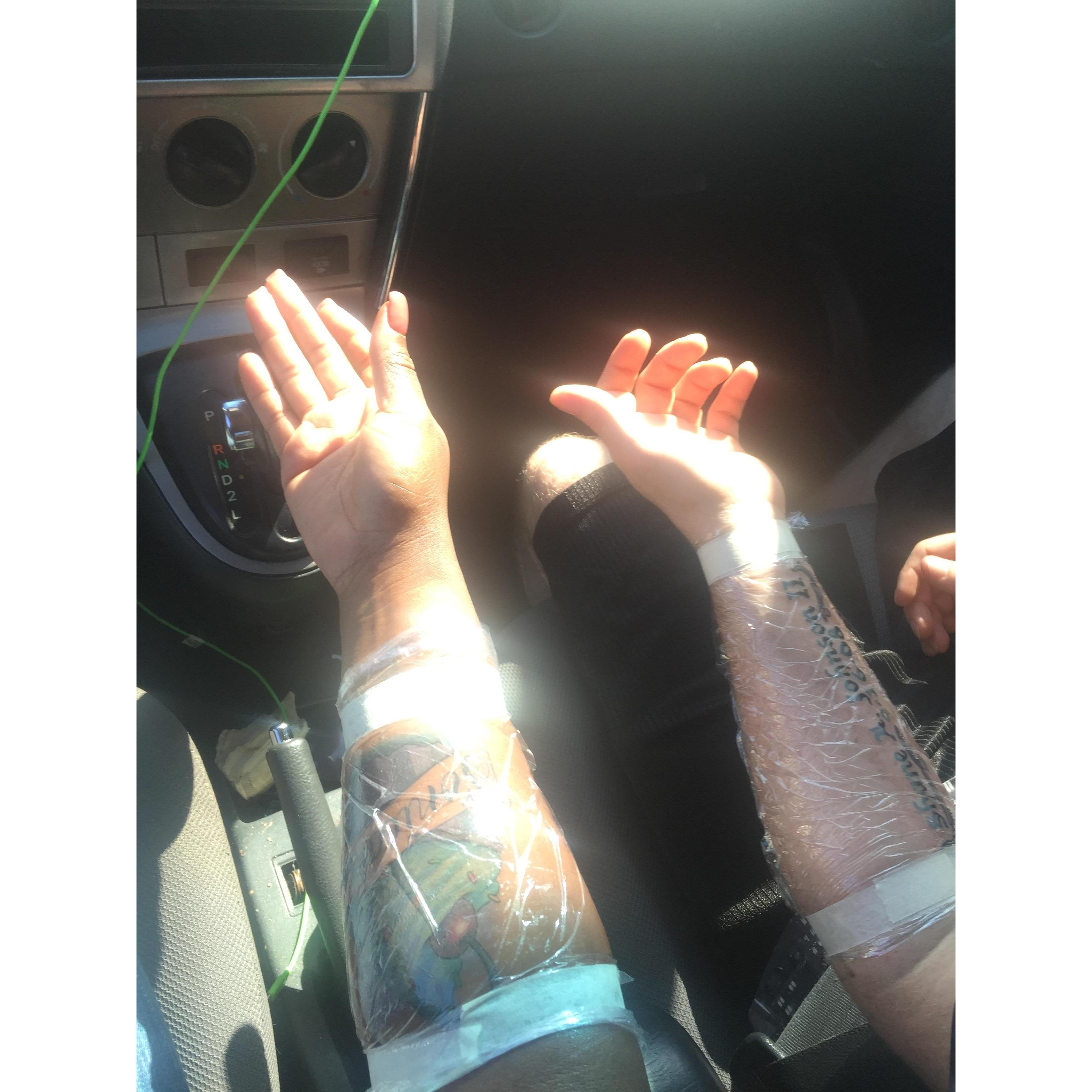 our first tattoos together! and no we didn't get matching ones or a couple tattoos just got them at the same time!